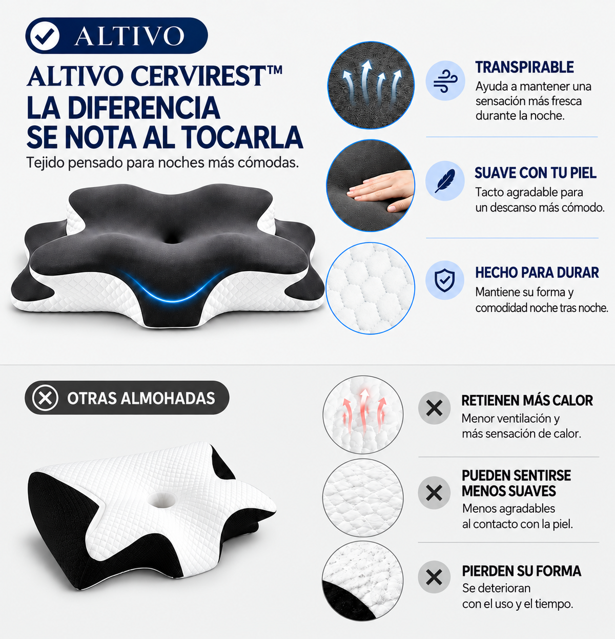 CerviRest™ - Almohada Cervical Ergonómica para Cuello y Hombros