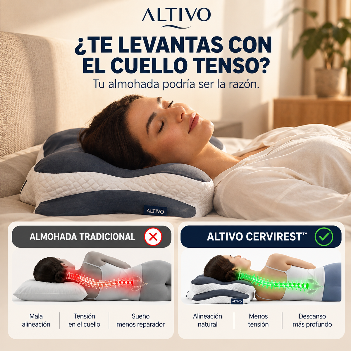 CerviRest™ - Almohada Cervical Ergonómica para Cuello y Hombros